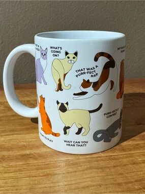 Cat Illustration Ceramic Mug - White w/ Multicolor Cats 12oz Coffee/Tea Mug  🐈☕️